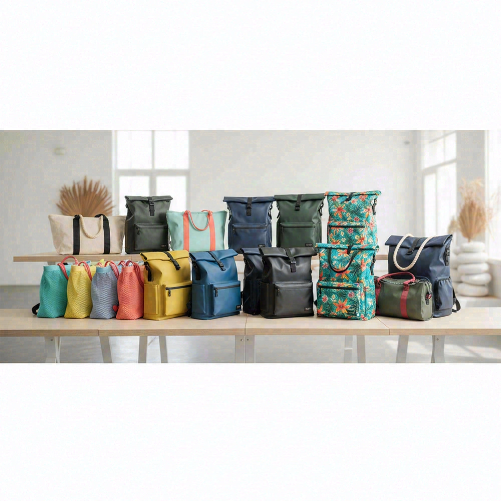 Custom wholesale beach backpacks from factory showing product lineup