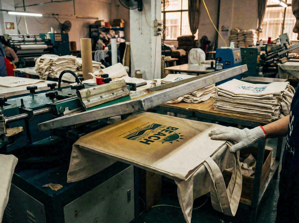 Custom logo printing on beach tote bags