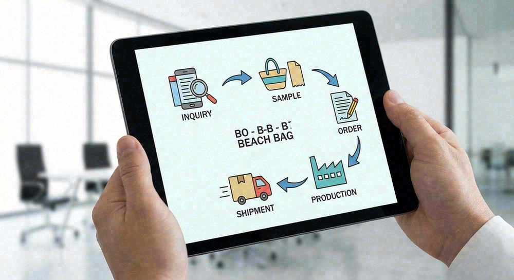 Beach bag B2B buying process illustration