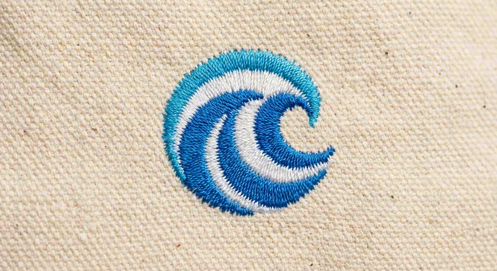Beach bag embroidery logo detail