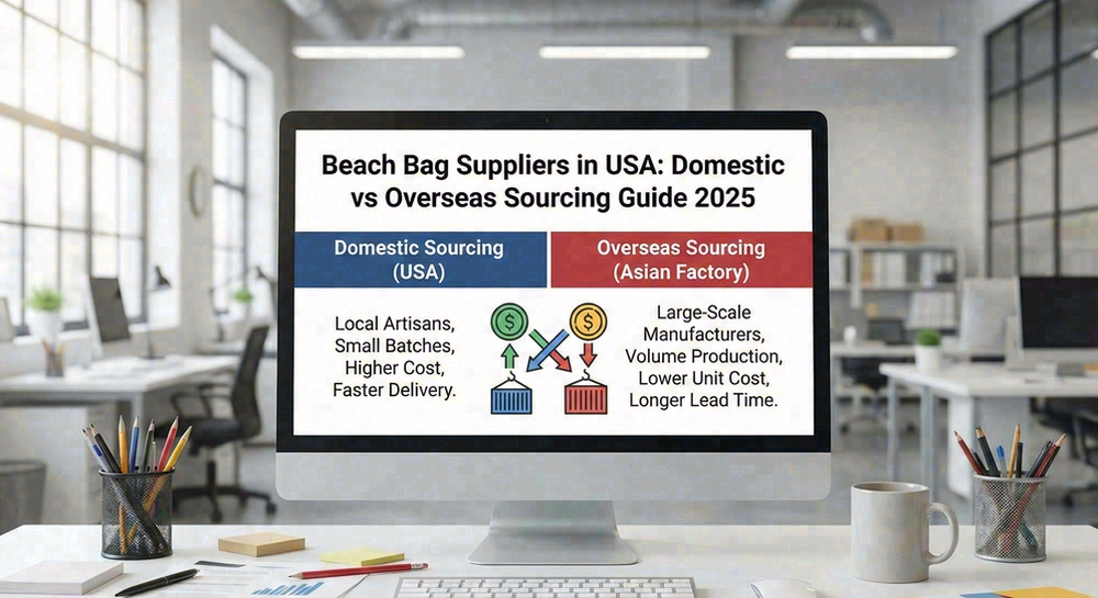 US beach bag supplier comparison infographic showing supplier types and pricing tiers