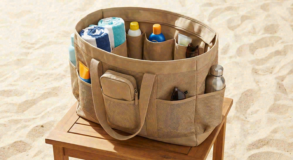 Beach bag compartments and organization features