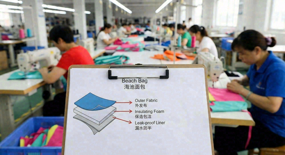 Beach bag insulation layers diagram