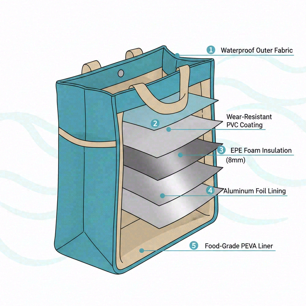 Cross-section diagram showing 5-layer insulation construction