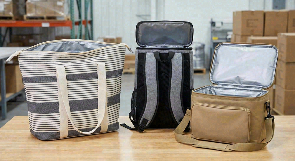Different insulated beach bag styles - tote, backpack, cooler