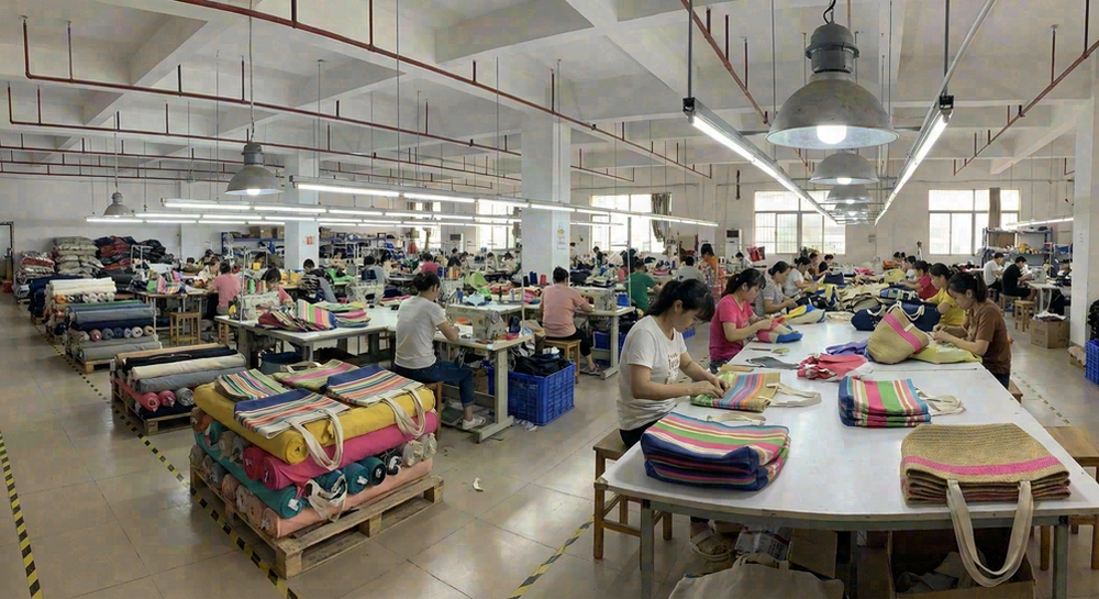 Beach bag manufacturing facility in China