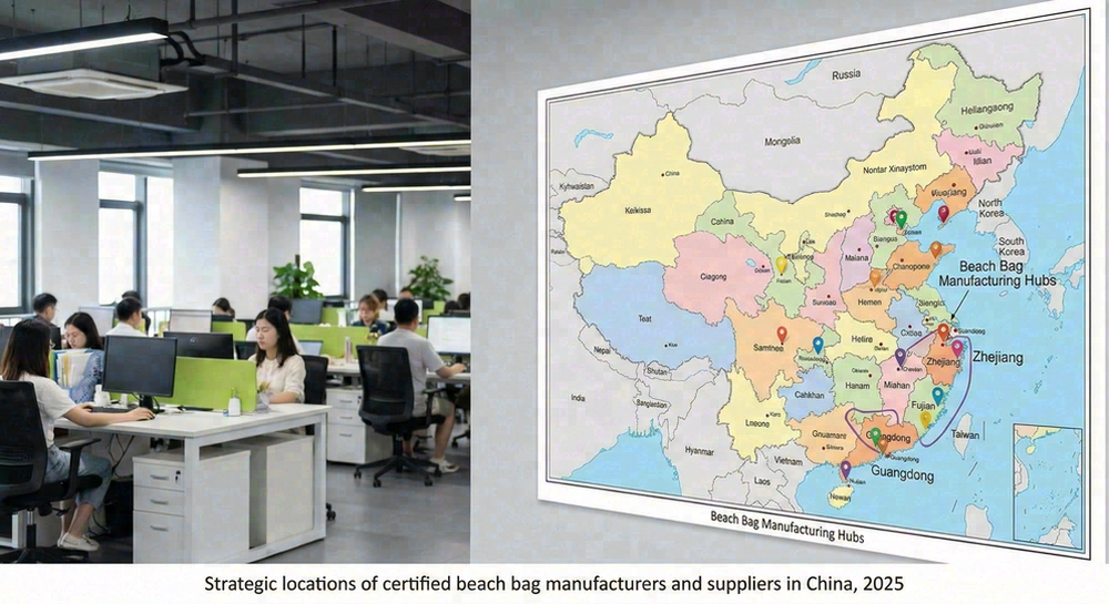 Map of China beach bag manufacturing regions