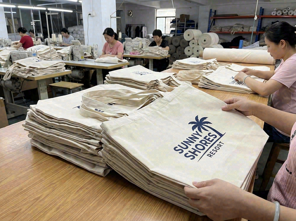 Canvas beach bag with custom logo print
