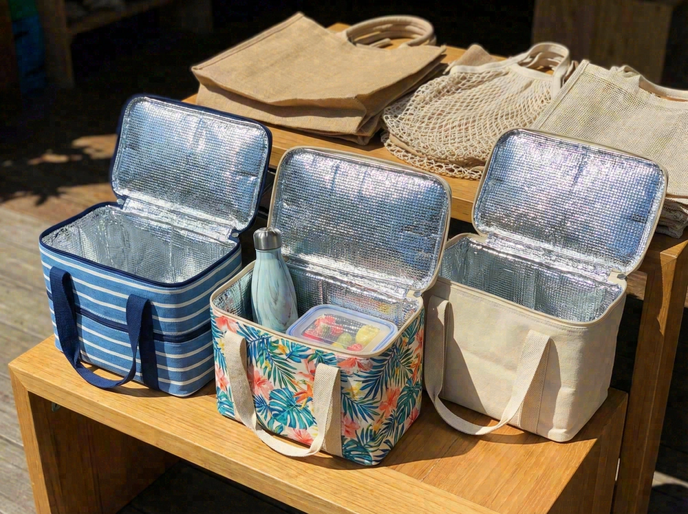 Insulated beach bags with thermal cooler compartments