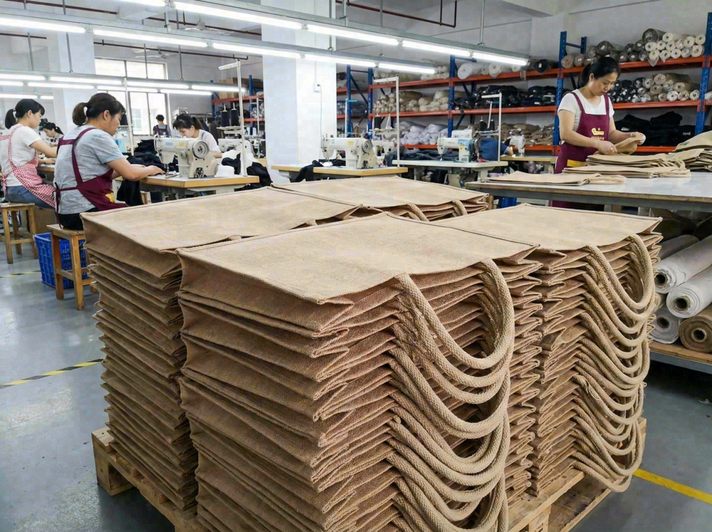 Natural jute beach bags with rope handles for eco-conscious retailers