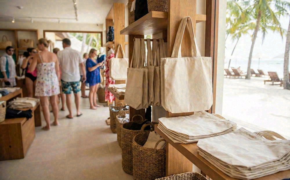 Canvas beach bags used for resort retail
