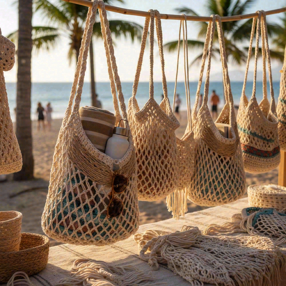 Reinforced handle construction for crochet bags