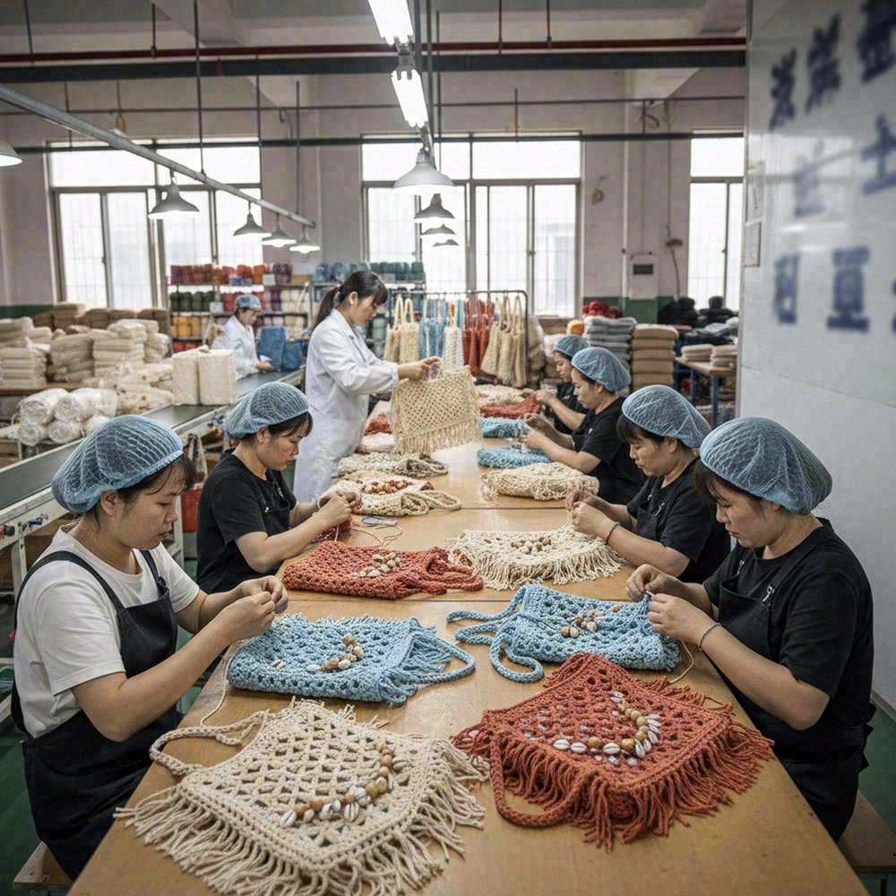 Crochet bag production and quality control