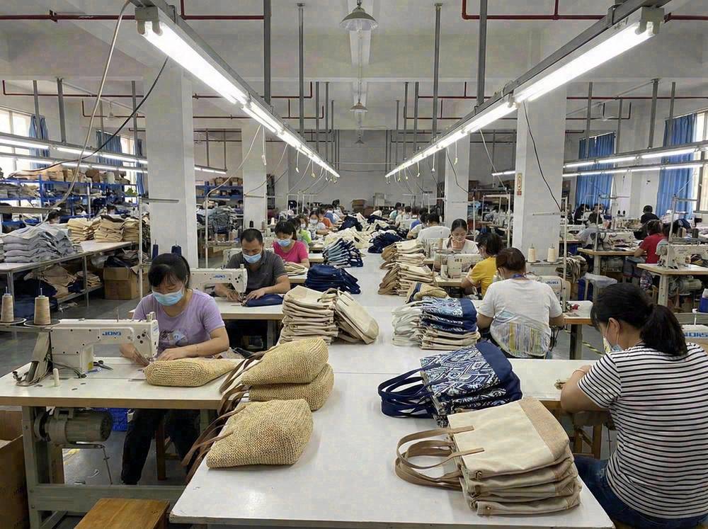 Factory production line for crossbody beach bags