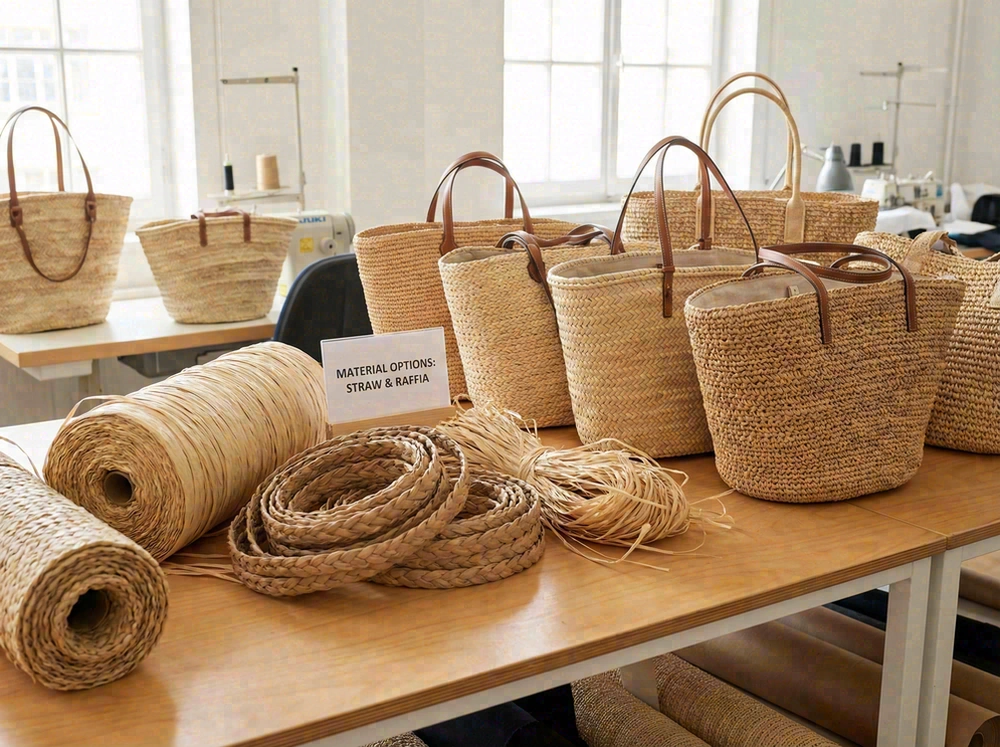 Luxury beach bag straw and raffia weaves