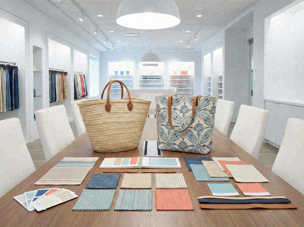 Designer beach bag sample kit and swatches