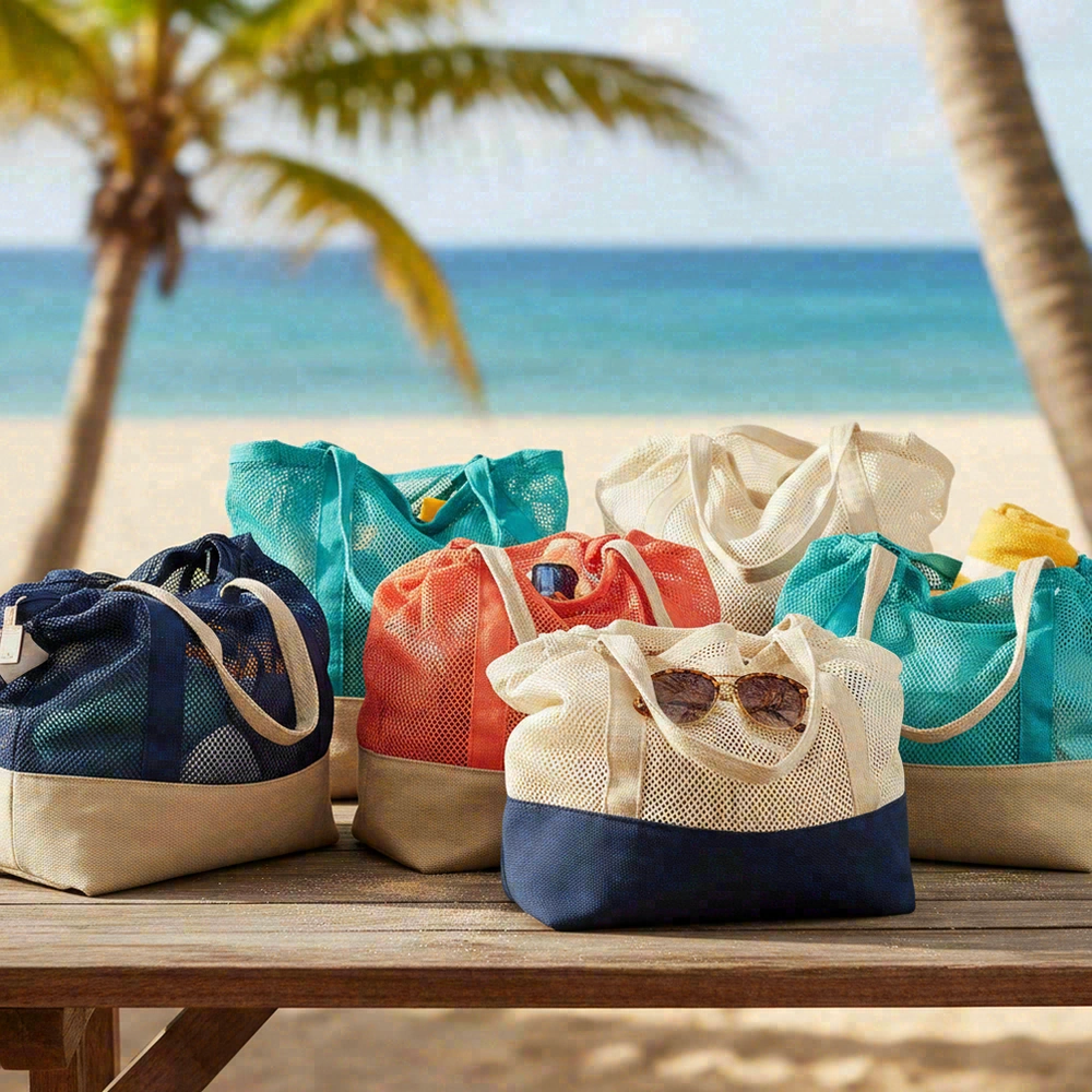 Mesh tote with reinforced base