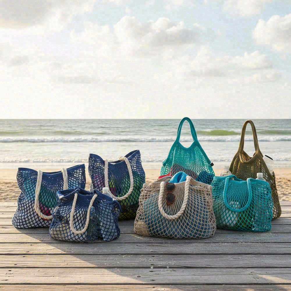 Mesh beach bags for sand and wet gear
