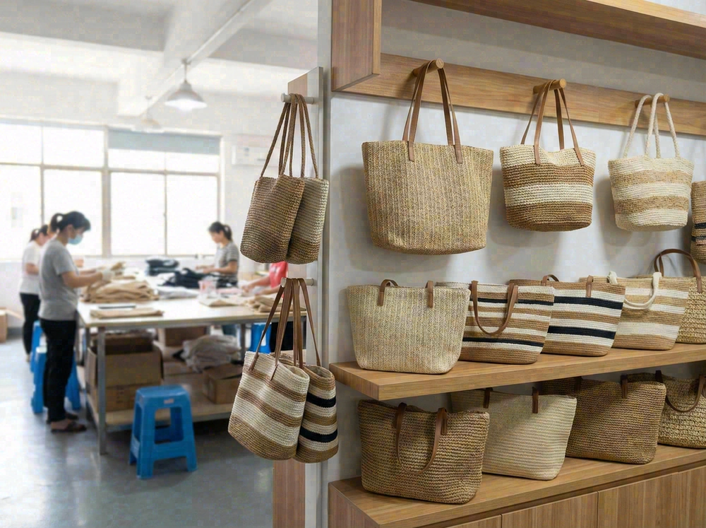 Straw-look beach bags for resort boutiques
