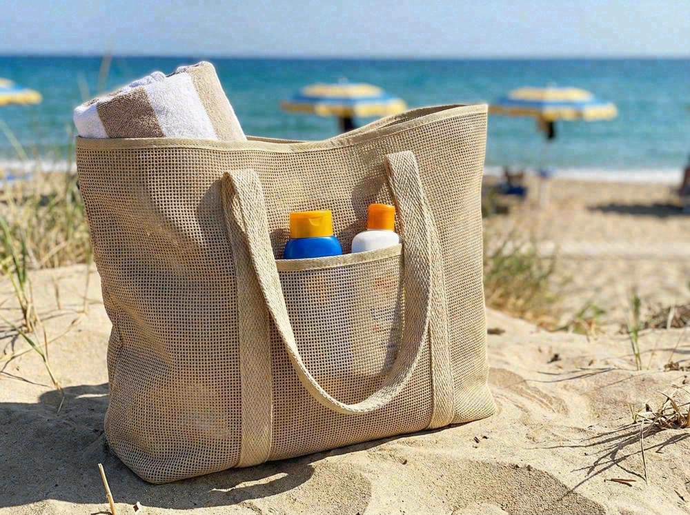 Coated beach tote easy clean