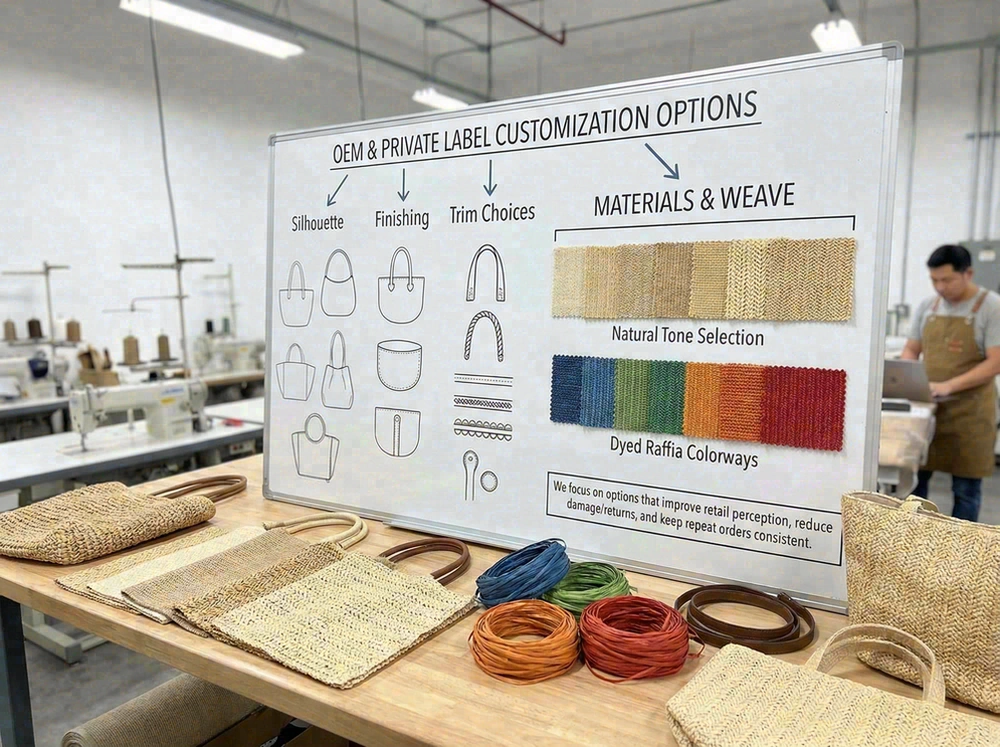 Raffia bag customization options diagram