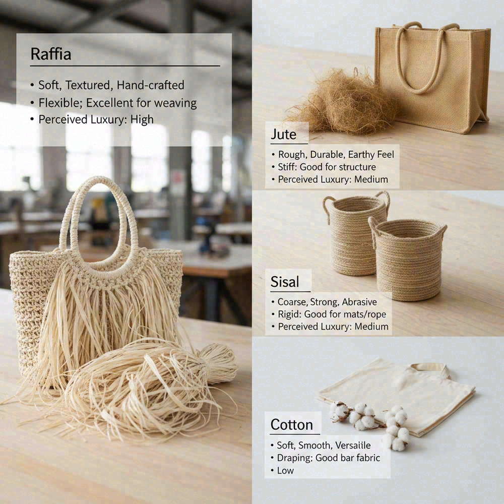Raffia compared with other materials