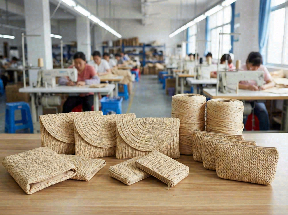 Raffia clutch and pouch set