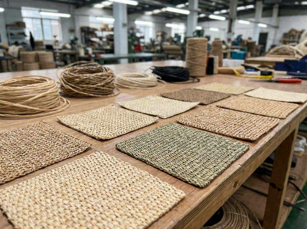 Natural straw bag material swatches