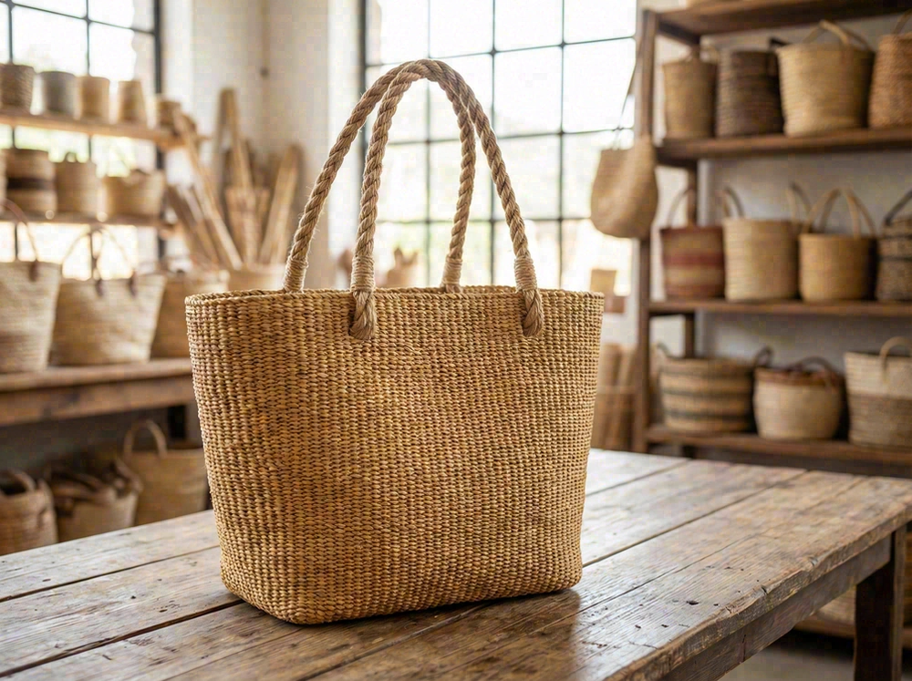 Straw tote bag with rope handles