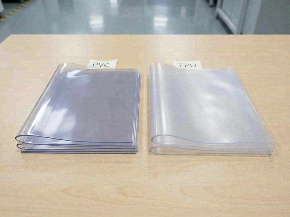 PVC vs TPU clear bag material samples