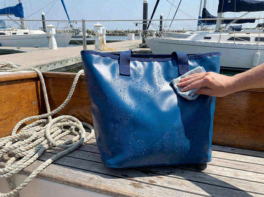 Waterproof bag for beach trips on boat or dock highlighting wipe-clean surfaces