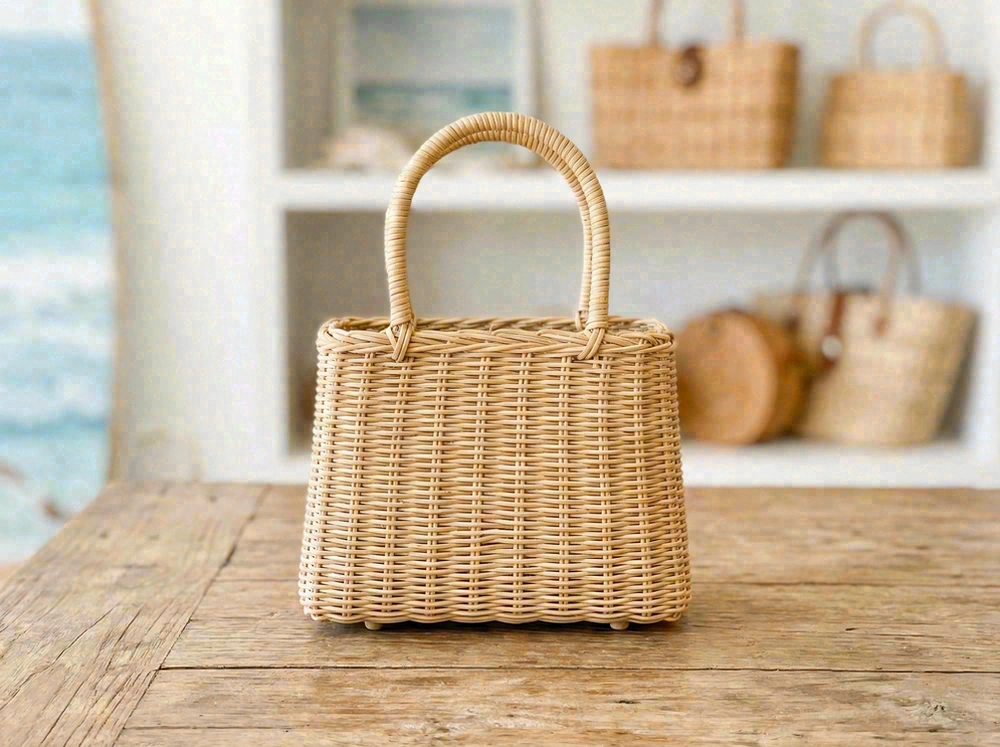 Mini woven top-handle basket bag
