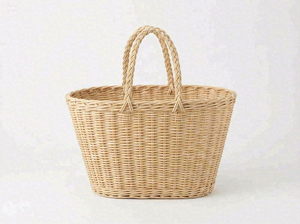 Open-top woven basket tote bag