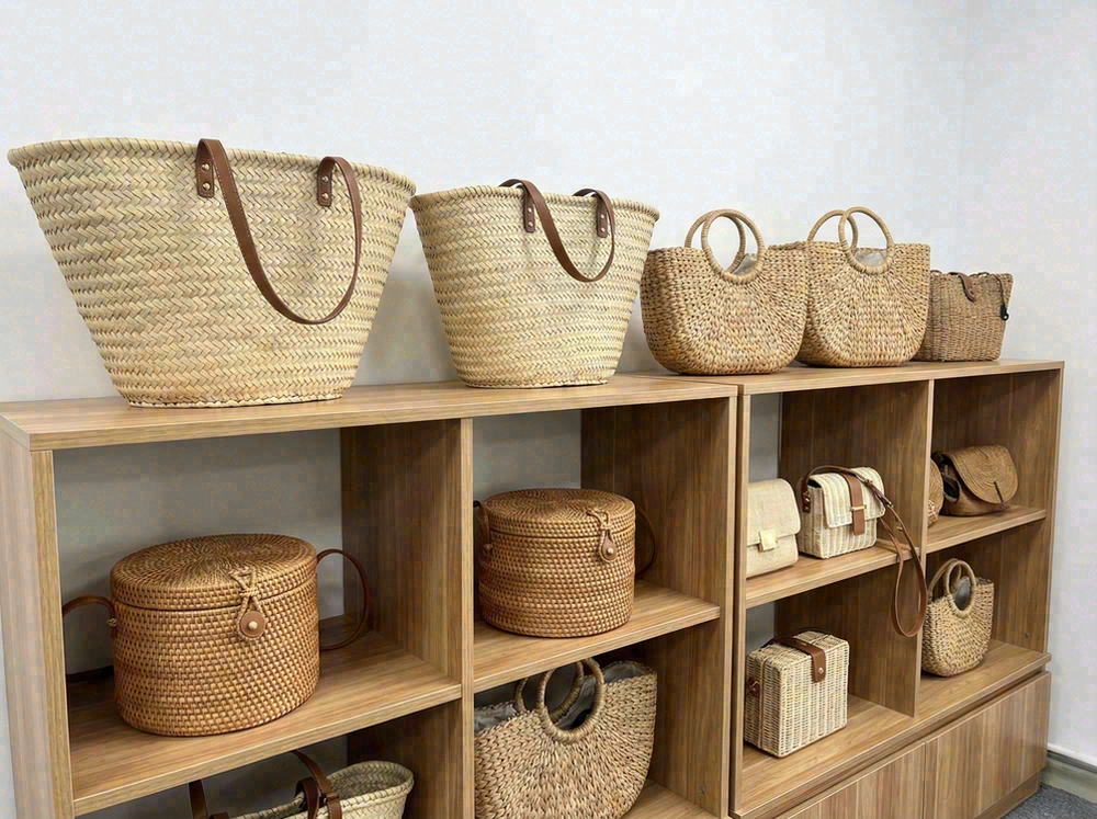 Woven tote and basket bag styles showing multiple silhouettes